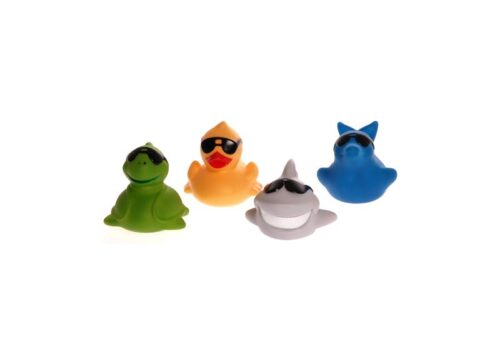 Four little LED animals on a white background. Bath animals with lighting