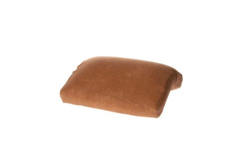 A brown neck cushion on a white background. Softub headrest in a brown color.