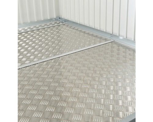 Biohort Aluminium Floor Plate CasaNova. An aluminum floor plate installed in a garden shed.