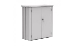 Schmaler, silberner Terrassenschrank mit geschlossenen Türen