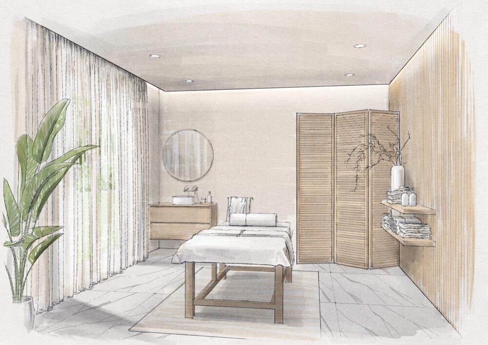 Home Office Skizze mit Sofa im Biohort CasaVita