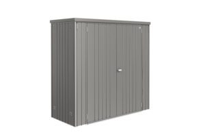 Biohort_Geraeteschrank_190_quarzgrau_Rendering_Softub_Schweiz Breiter Biohort Geräteschrank in quarzgrau metallic mit Doppeltür auf weissem Hintergrund