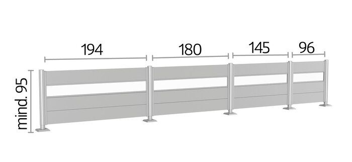 Grössenabbildung des Biohort Sichtschutz mit Acrylglas