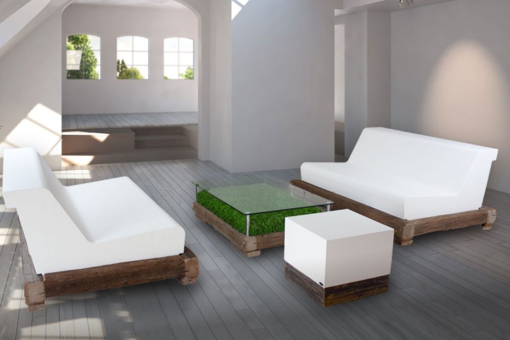 Garden furniture loung white with table