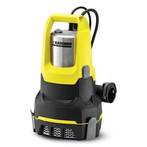 A yellow and black submersible pump from Kärcher on a white background.