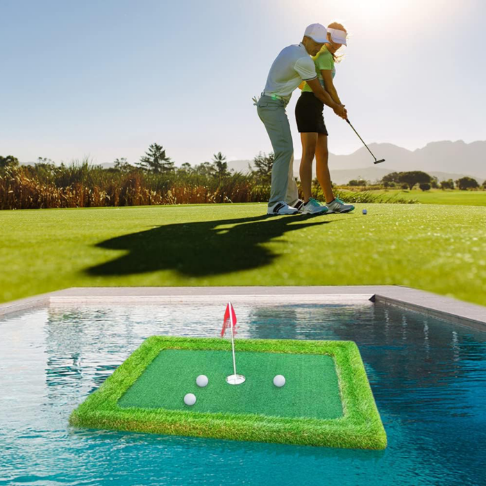 Golfer mit schwimmenden Golfgreen
