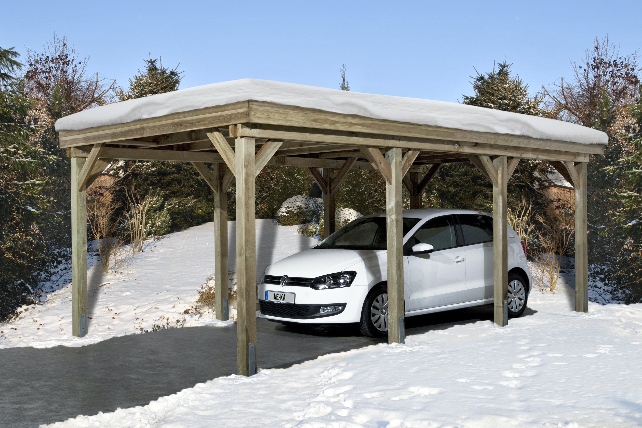 Single Winter Carport from Weka - model 609 with solid wood