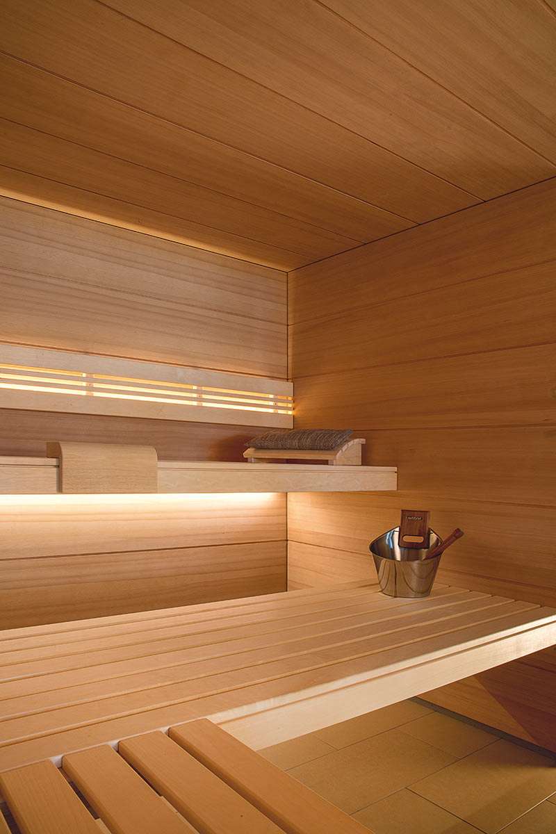 Waermegrad indoor sauna rendering planning sketch blank design line oven all glass front wood panels hemlok espe Softub Switzerland