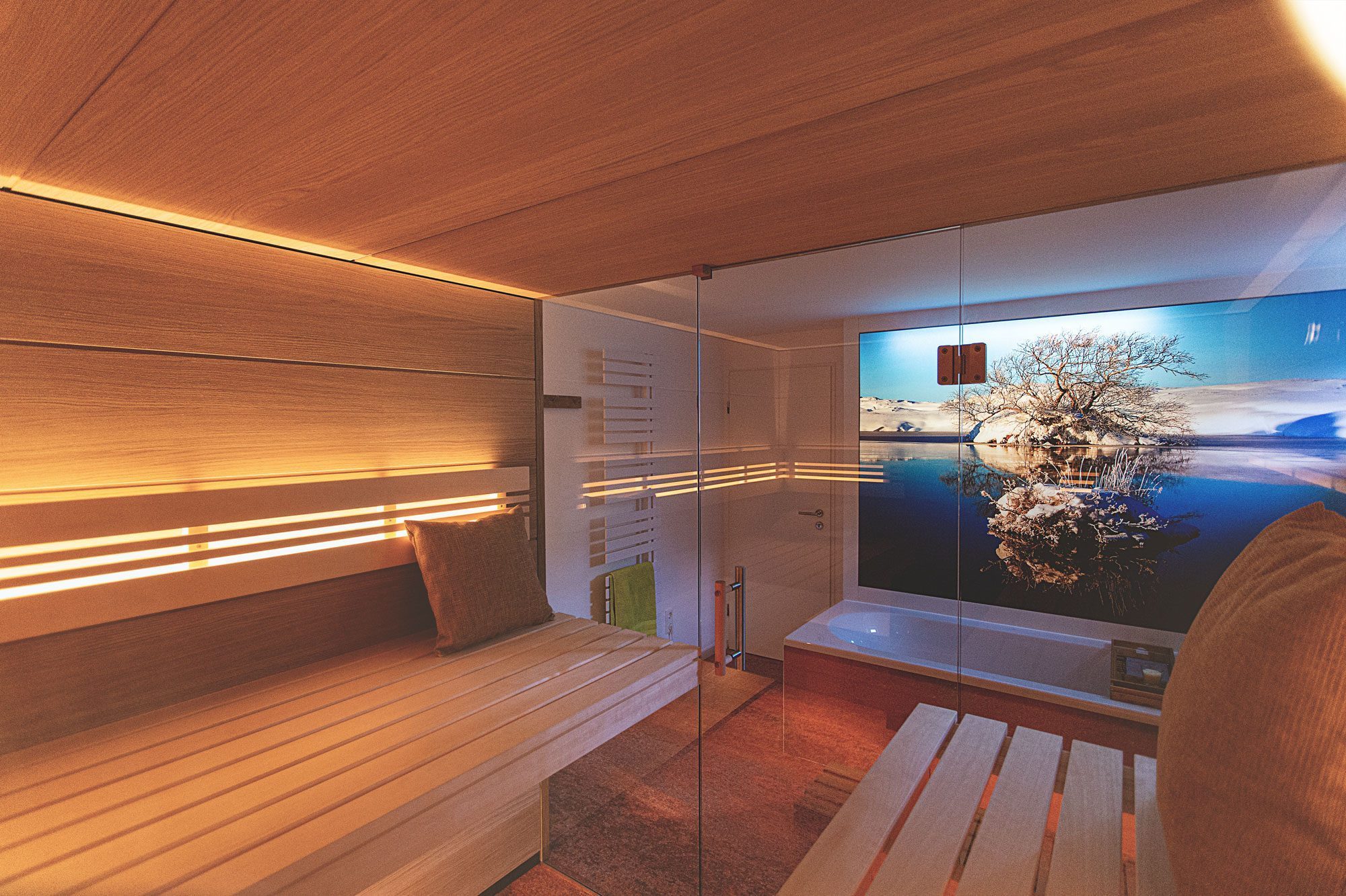 Waermegrad indoor sauna rendering planning sketch blank design line oven all glass front wood panels hemlok espe Softub Switzerland. Softub Switzerland AG. The most beautiful indoor saunas. The best indoor saunas. Beautiful indoor sauna. Modern indoor sauna. The best wooden saunas.